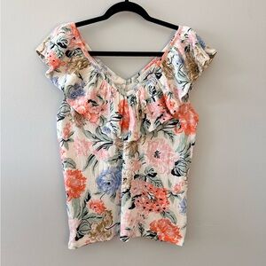 LOFT | Garden Crinkle Ruffle Double V Top